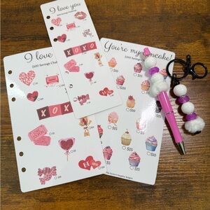 Pink & White Stationery Set Pen and Keychain • Cash Stuffing • A6 Dashboard